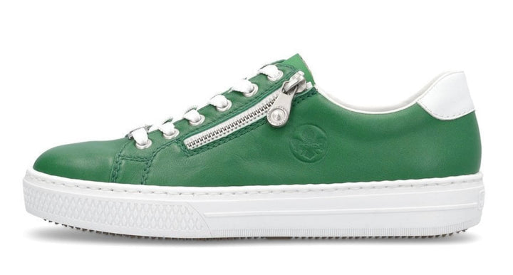 GREEN FAUX LEATHER LACE UP TRAINER