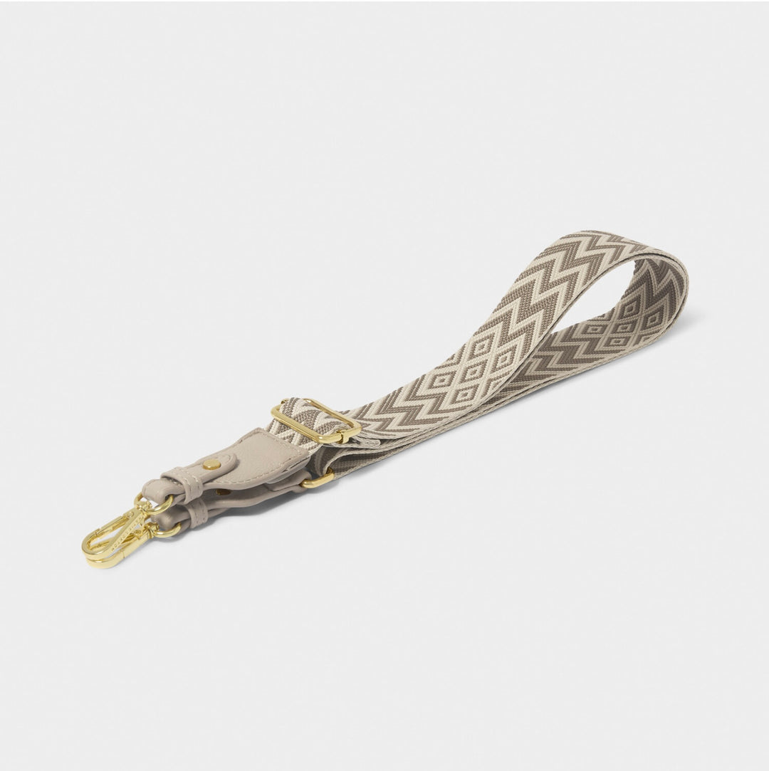 CHEVRON CANVAS BAG STRAP IN LIGHT TAUPE