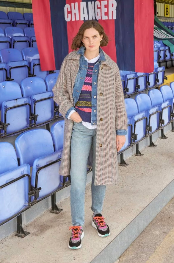 IVORY MULTI KELSEY WOOL BLEND TEXTURED COAT