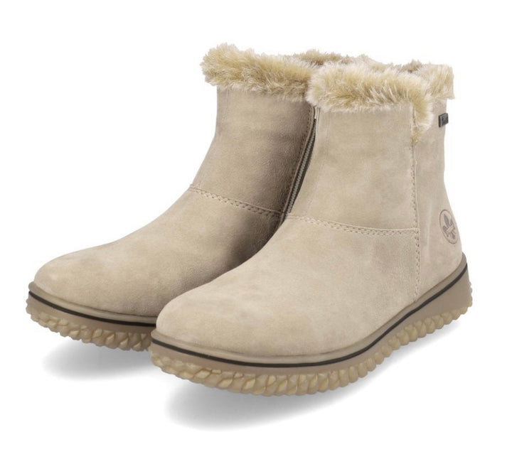 BEIGE FAUX FUR TRIM SUEDE ANKLE BOOT