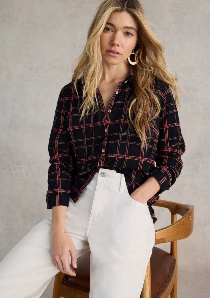 BLACK MULTI SOPHIE ORGANIC COTTON CHECK SHIRT