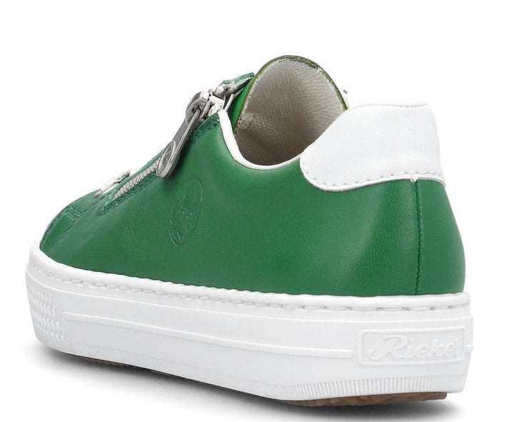 GREEN FAUX LEATHER LACE UP TRAINER