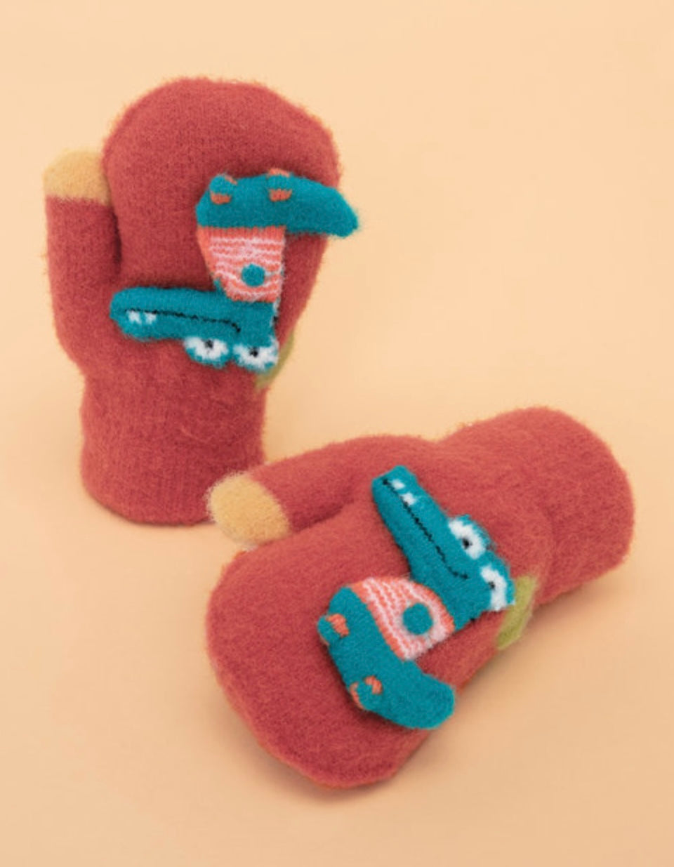 KIDS TANGERINE SMILEY CROC MITTENS