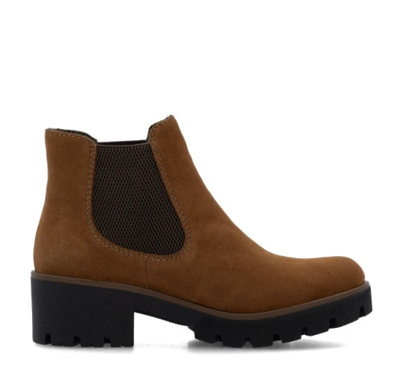 BROWN SUEDE BLOCK HEEL CHELSEA BOOT