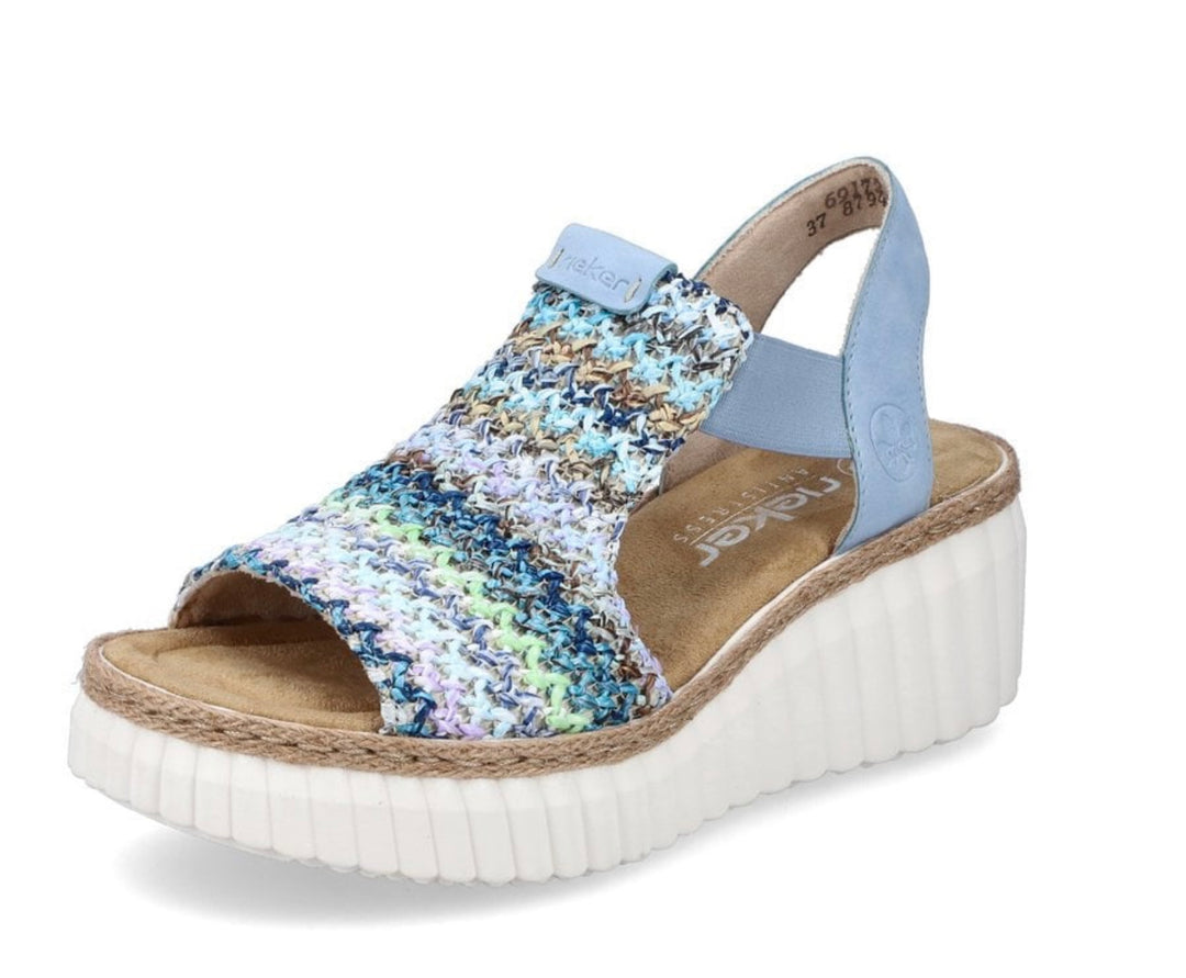 BLUE MULTI WOVEN WEDGE SANDAL