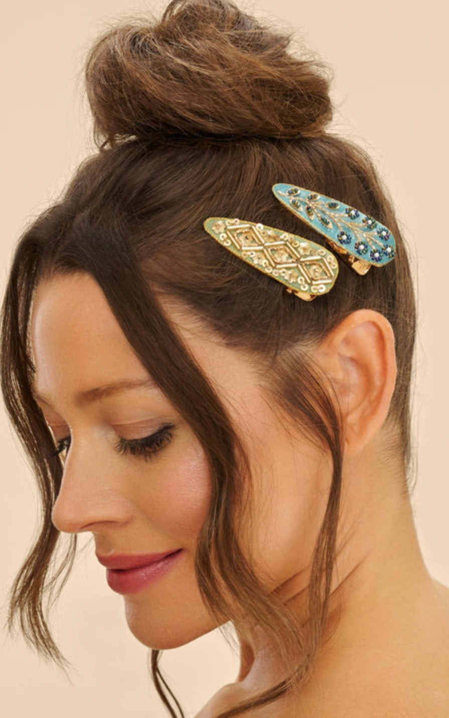SAGE & TEAL TILE WHEAT HAIRCLIPS