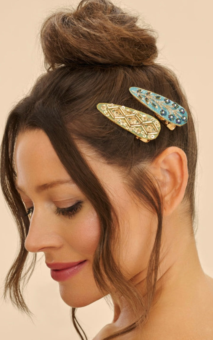 SAGE & TEAL TILE WHEAT HAIRCLIPS