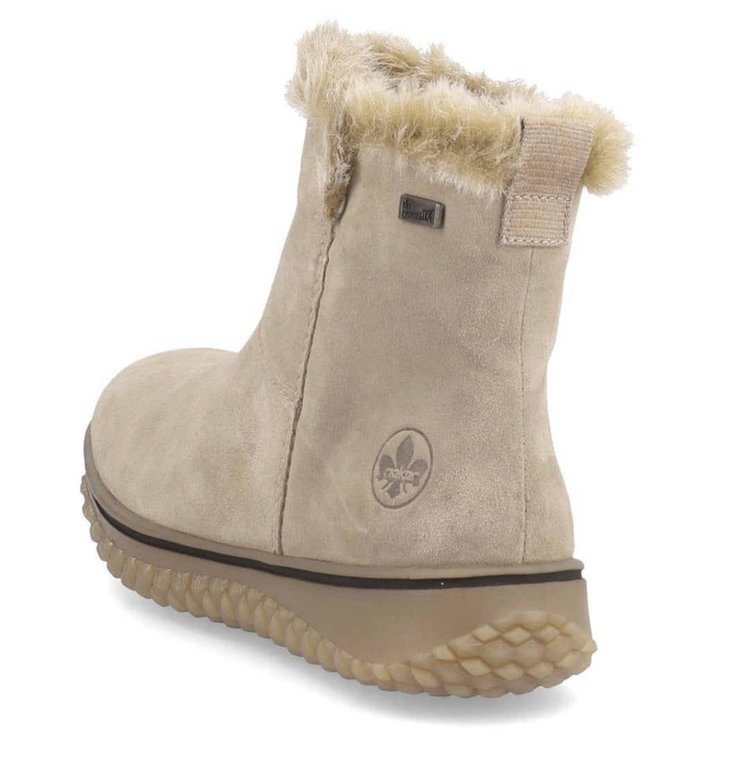 BEIGE FAUX FUR TRIM SUEDE ANKLE BOOT