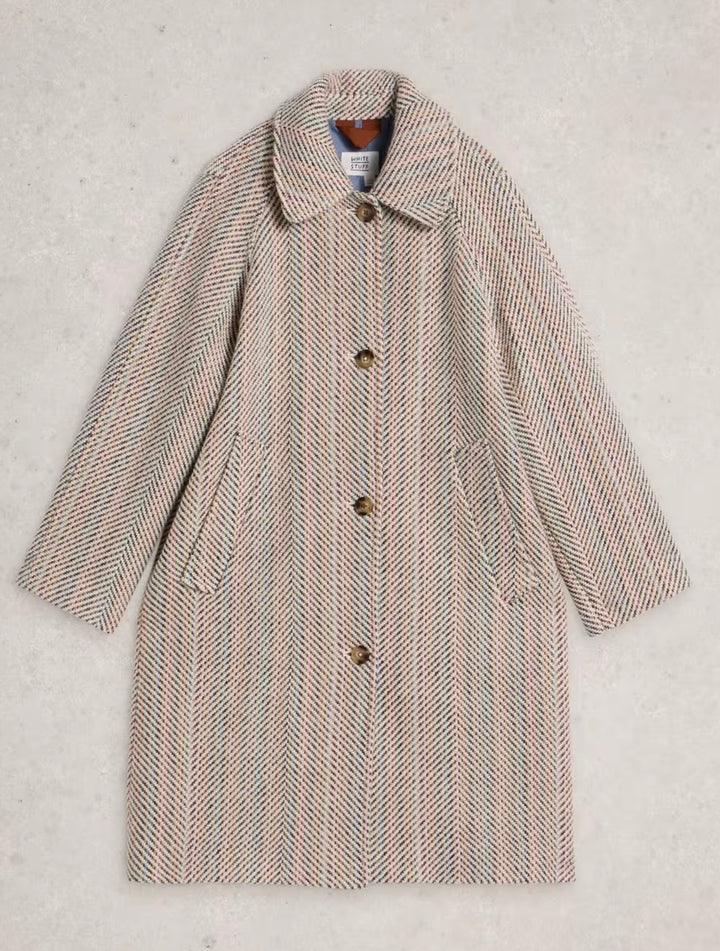 IVORY MULTI KELSEY WOOL BLEND TEXTURED COAT