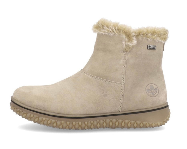 BEIGE FAUX FUR TRIM SUEDE ANKLE BOOT