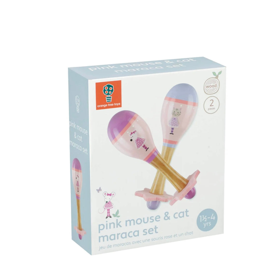 PINK MOUSE & CAT MARACA SET (FSC®)