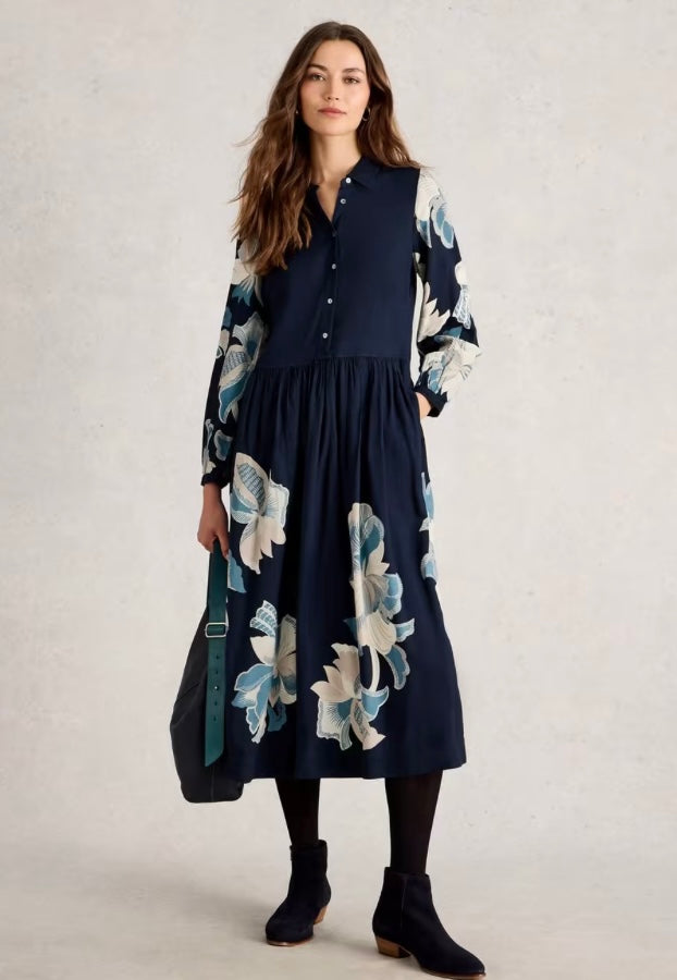 NAVY PRINT CLAIRE SHIRT DRESS