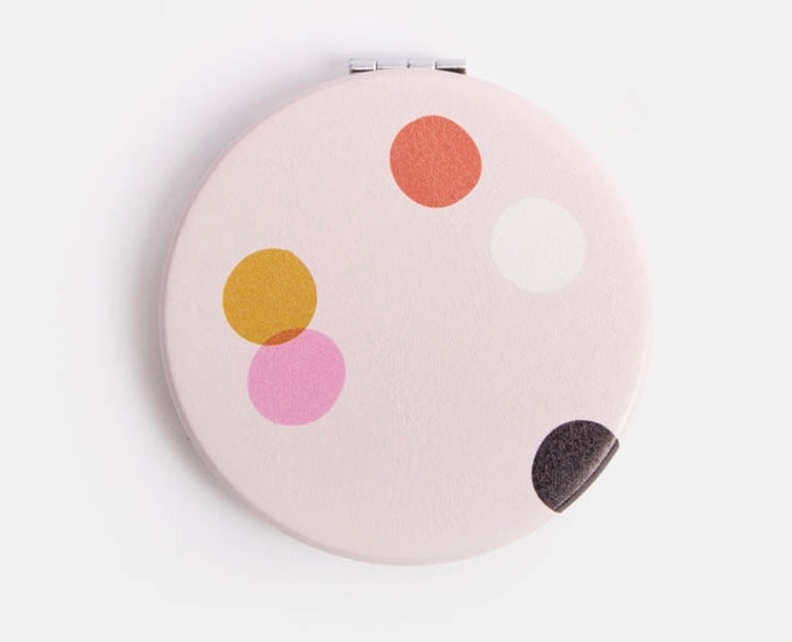 PALE PINK DOTTY ROUND POCKET MIRROR