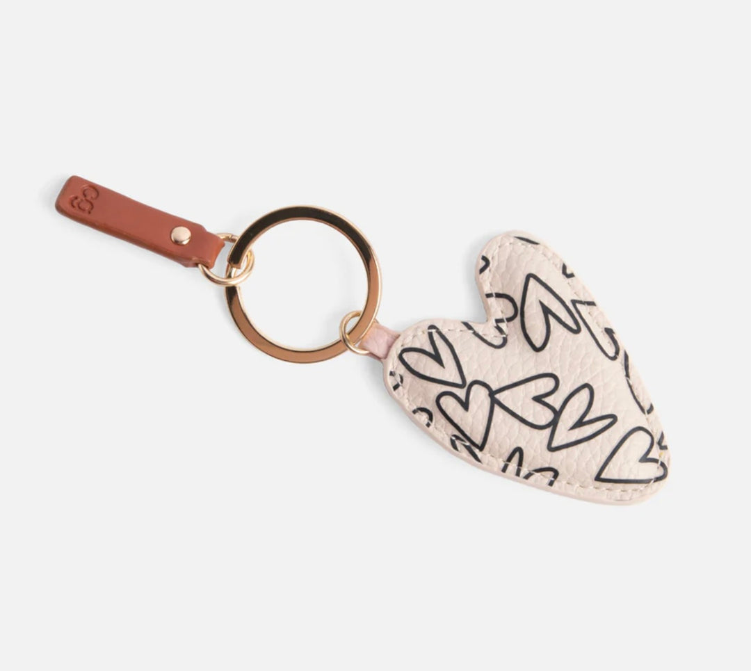 MONO OUTLINED HEARTS PRINTED KEYRING