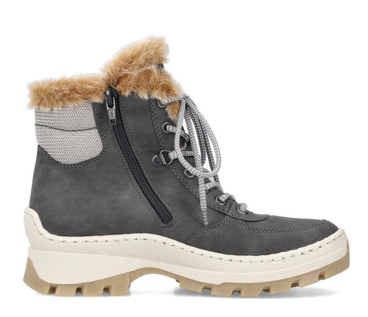 GREY FAUX FUR LINING LACE UP BOOT