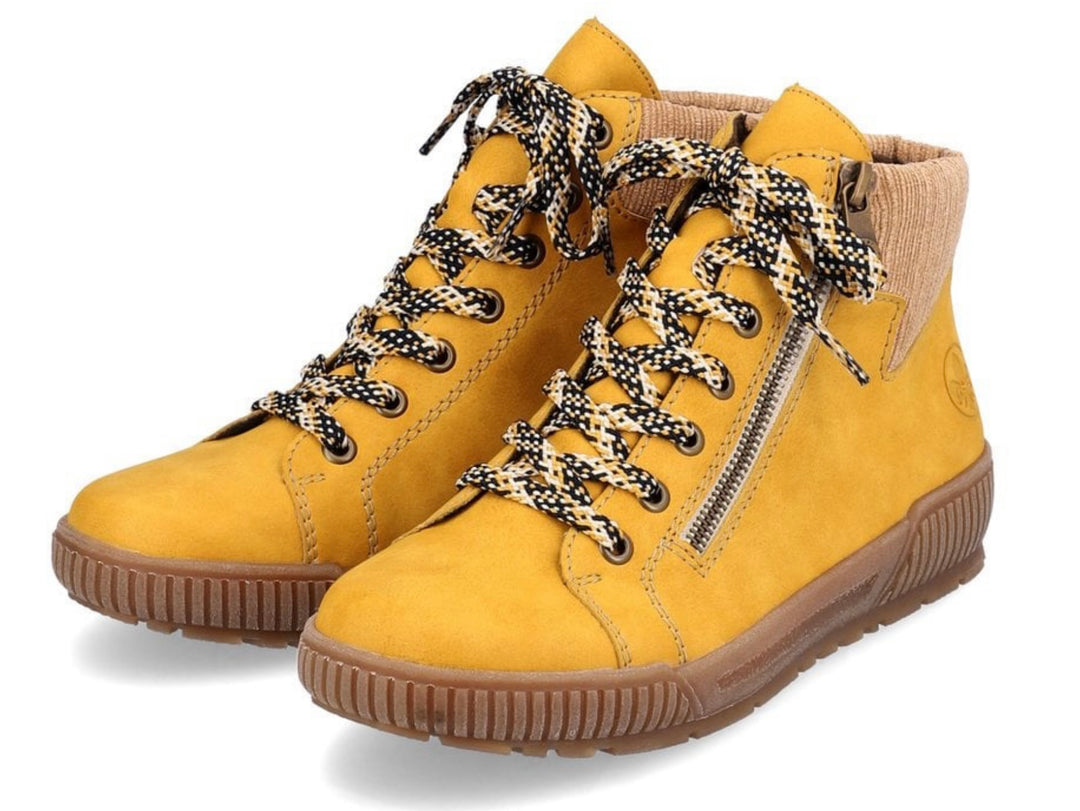 YELLOW LACE UP BOOT WITH ZIP