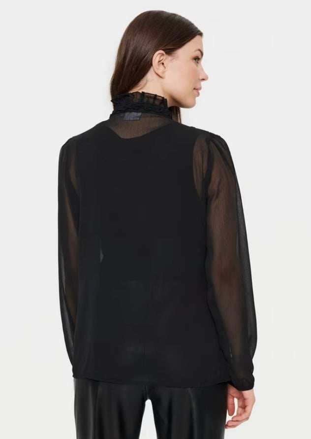 BLACK LILJA CRINKLE LONG SLEEVE SHIRT
