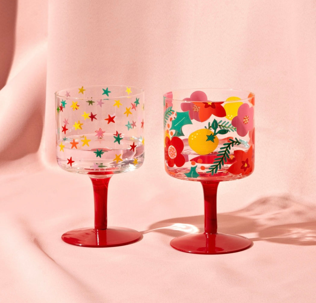 RASPBERRY BLOSSOM SET OF 2 WINE GLASSES