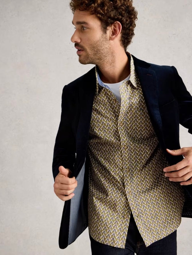 GREEN MULTI PRINT FINSBURY GEO PRINT SHIRT