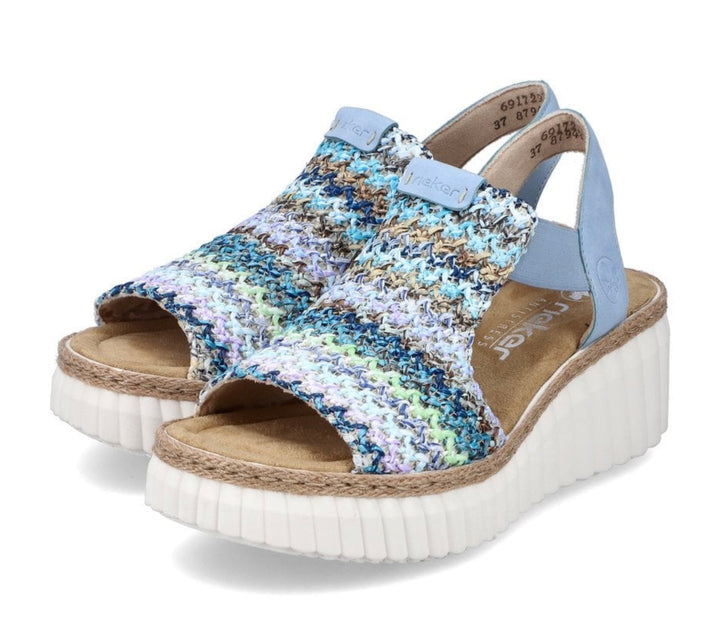 BLUE MULTI WOVEN WEDGE SANDAL