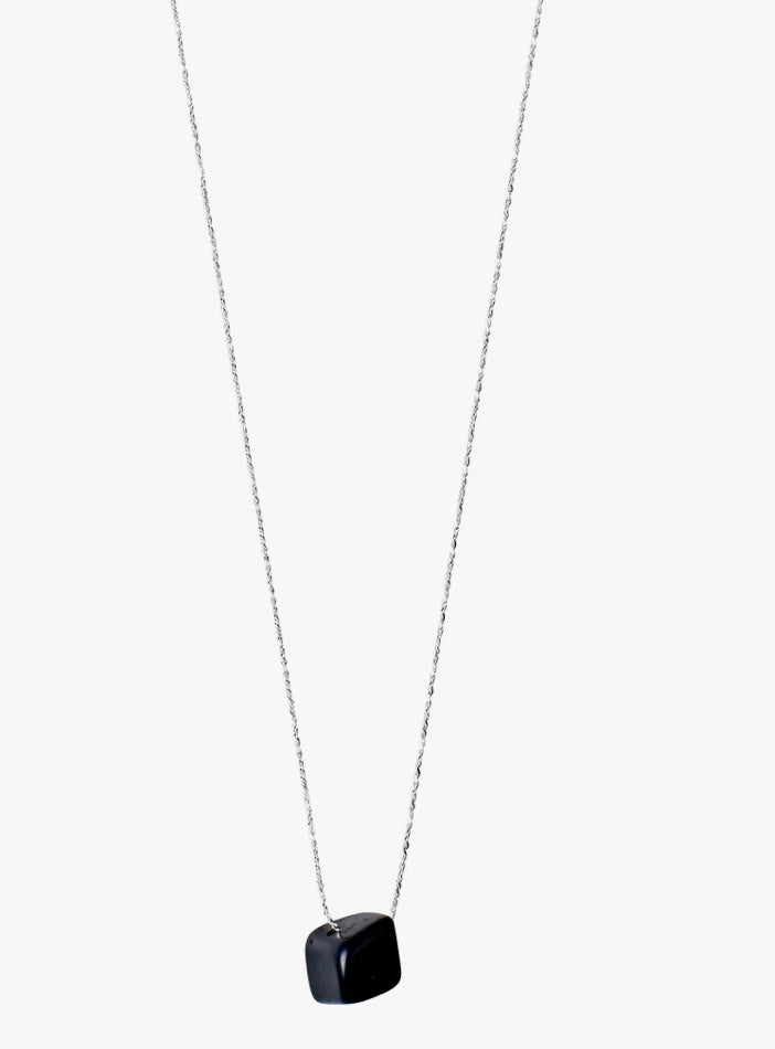 CHAKRA BLACK AGATE SILVER PLATED NECKLACE