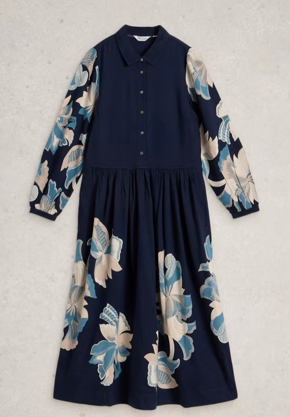 NAVY PRINT CLAIRE SHIRT DRESS