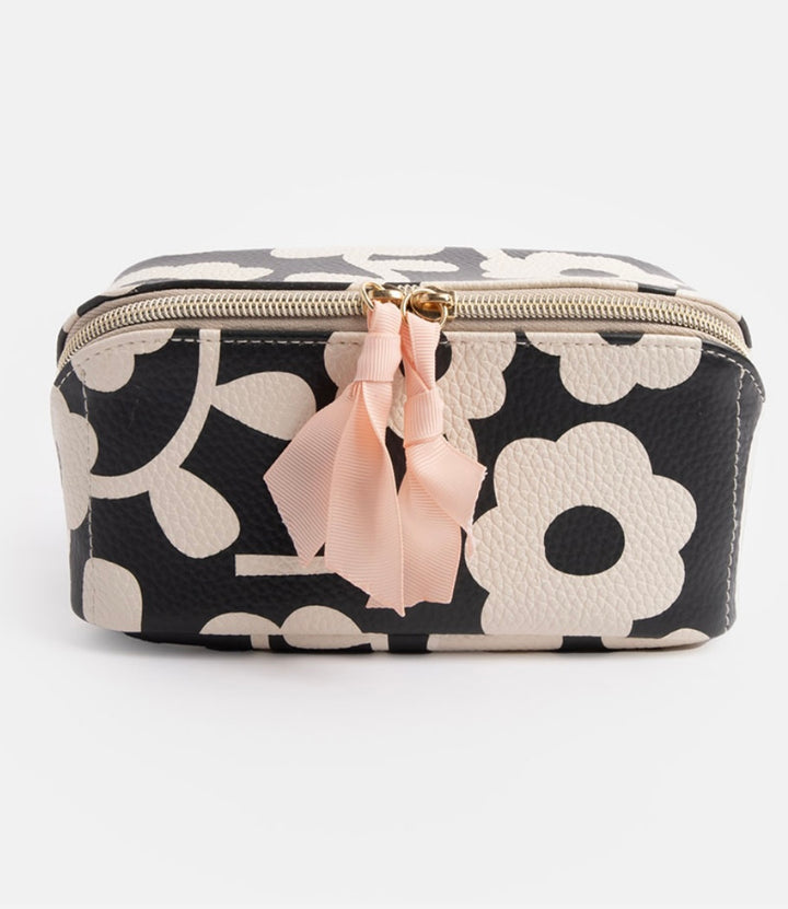 CHARCOAL MONO FLOWER DIAGONAL COSMETIC BAG