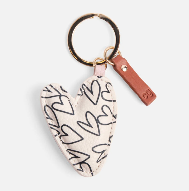 MONO OUTLINED HEARTS PRINTED KEYRING