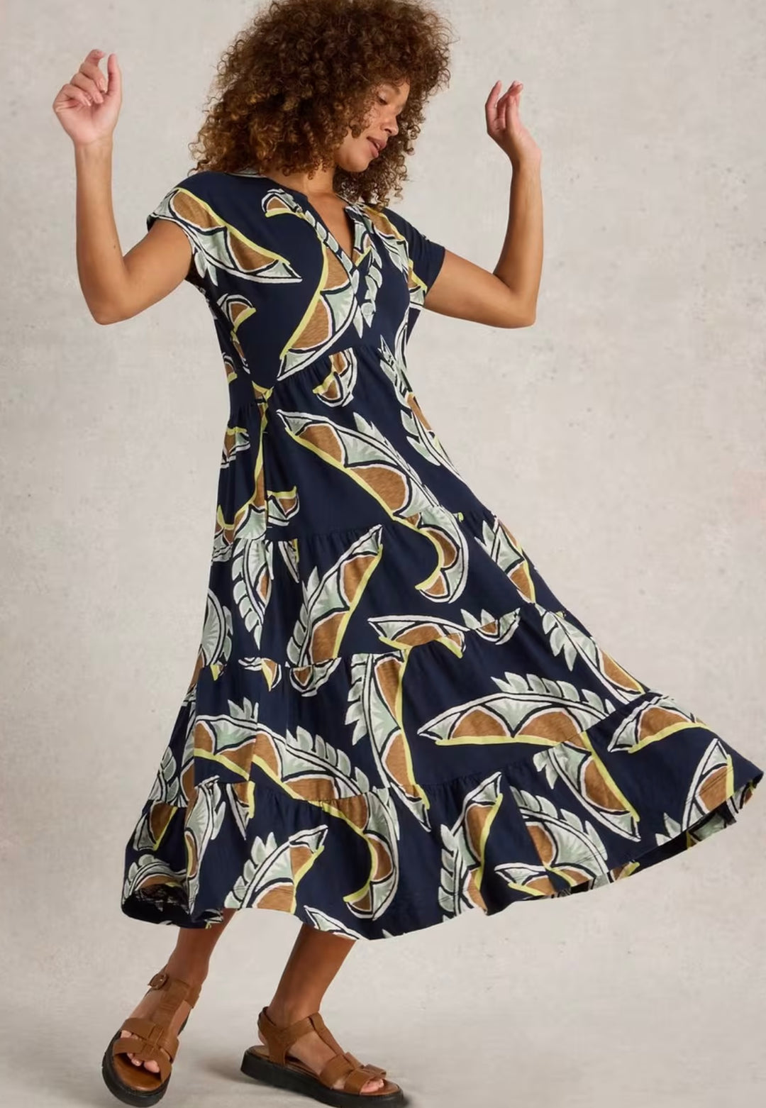 NAVY MULTI TABITHA JERSEY MIDI DRESS