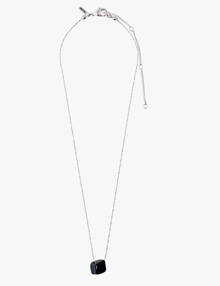 CHAKRA BLACK AGATE SILVER PLATED NECKLACE