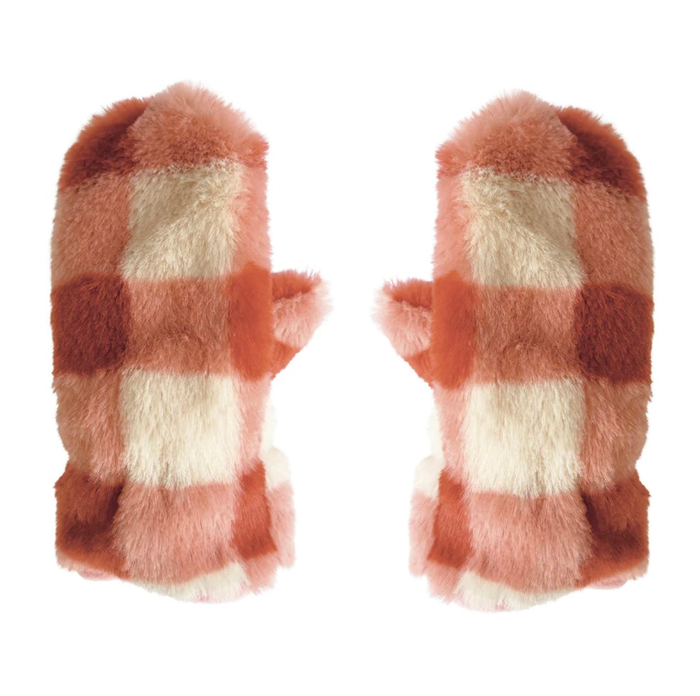 CORAL CHECKED MITTENS