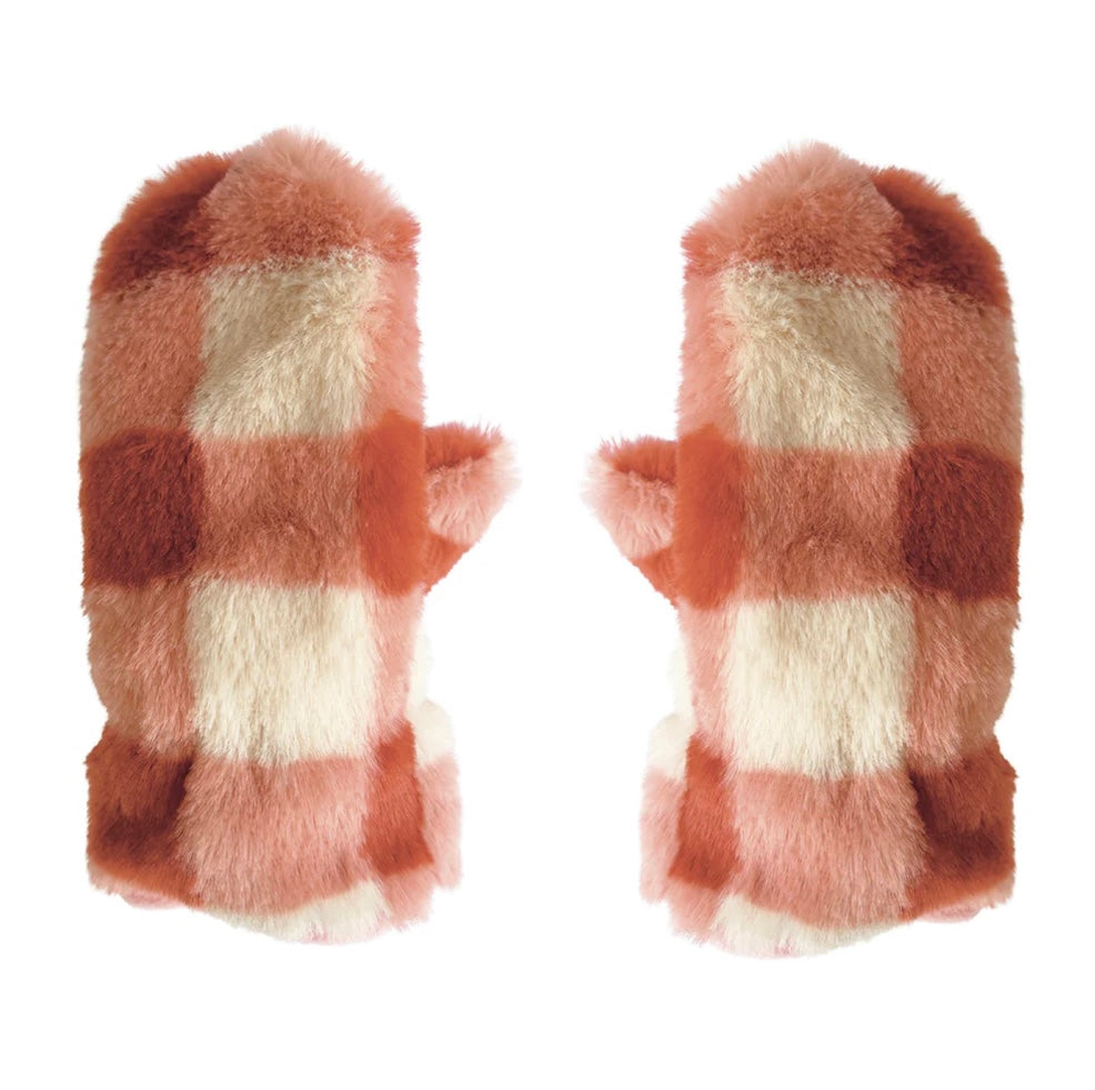 CORAL CHECKED MITTENS