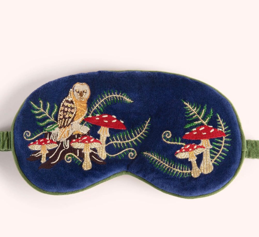 VELVET EYEMASK WOODLAND OWL NAVY
