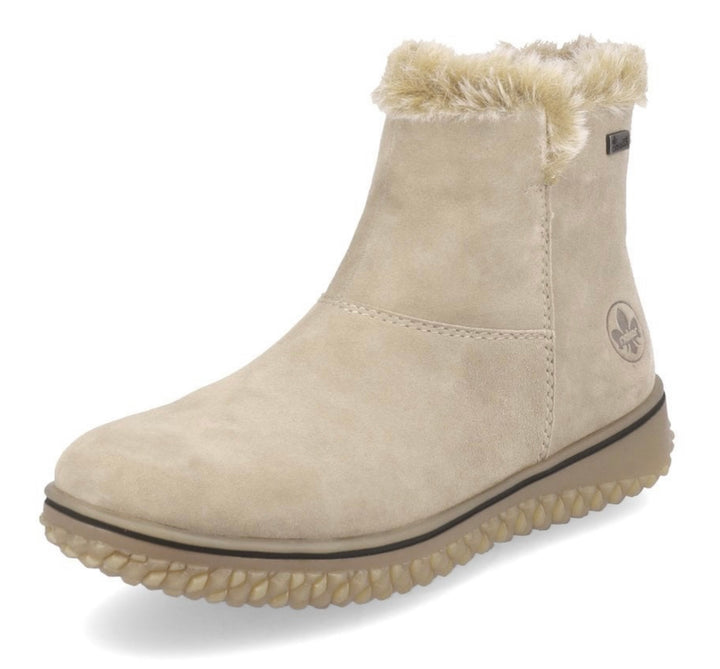 BEIGE FAUX FUR TRIM SUEDE ANKLE BOOT