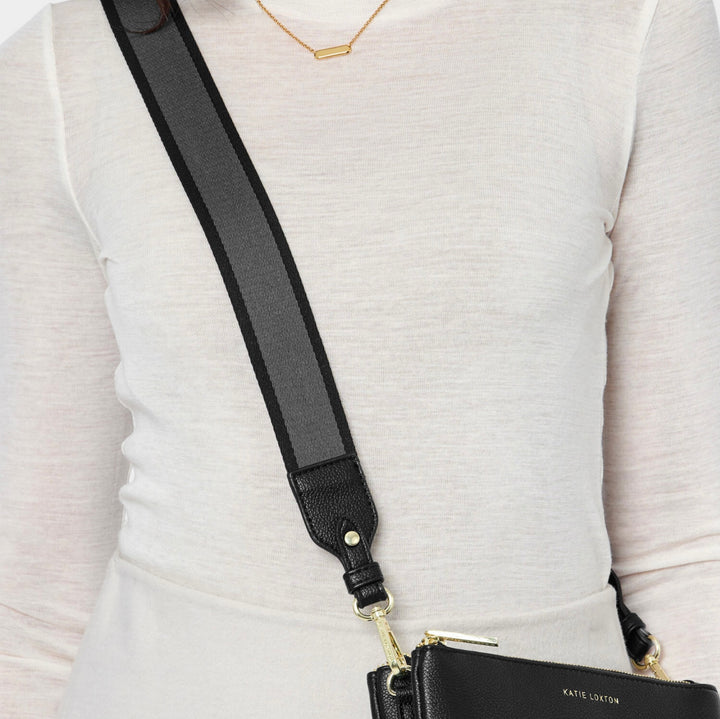 STRIPE CANVAS BAG STRAP IN BLACK