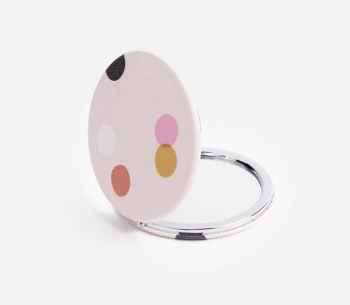 PALE PINK DOTTY ROUND POCKET MIRROR
