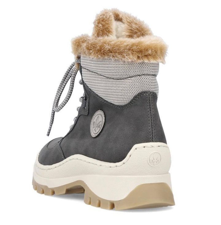 GREY FAUX FUR LINING LACE UP BOOT