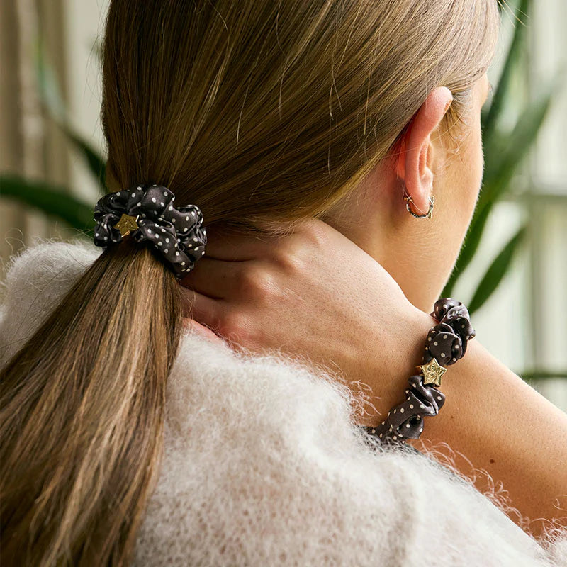 POLKA DOT MOCHA SILK SCRUNCHIE