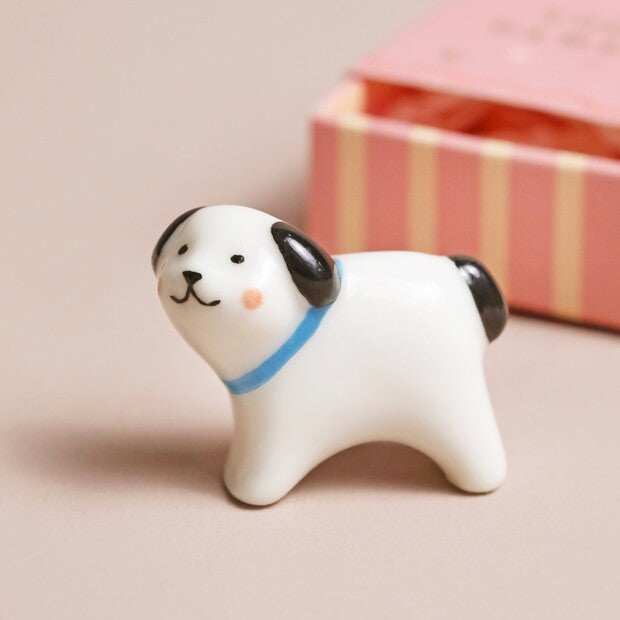 TINY MATCHBOX CERAMIC DOG TOKEN