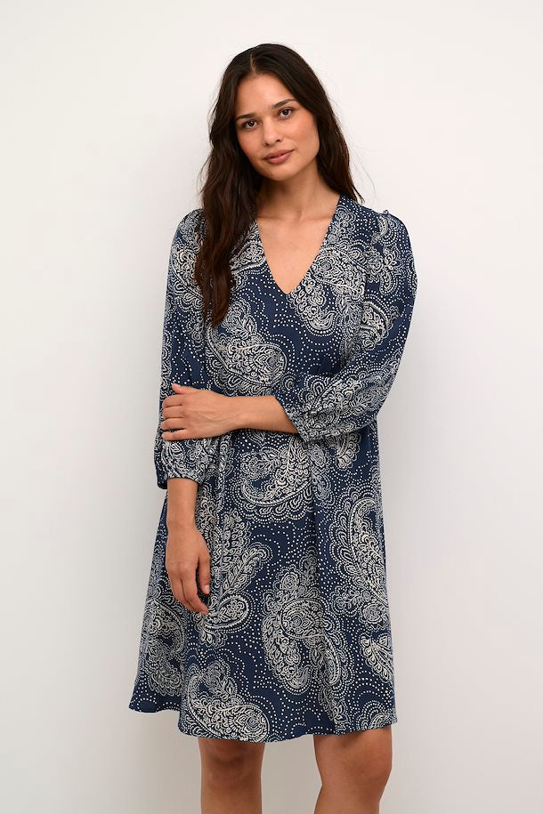 BLUE & WHITE PAISLEY PRINT POLLY TUNIC DRESS