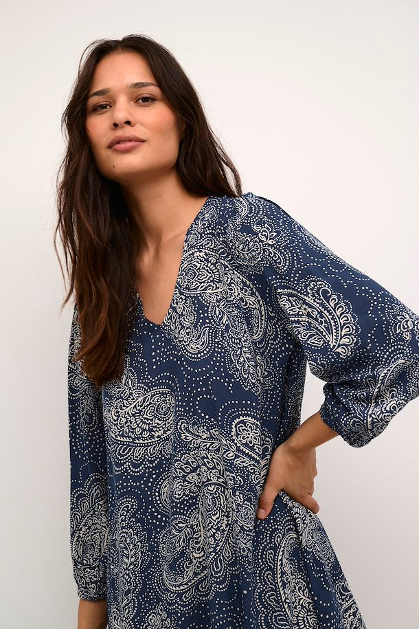 BLUE & WHITE PAISLEY PRINT POLLY TUNIC DRESS