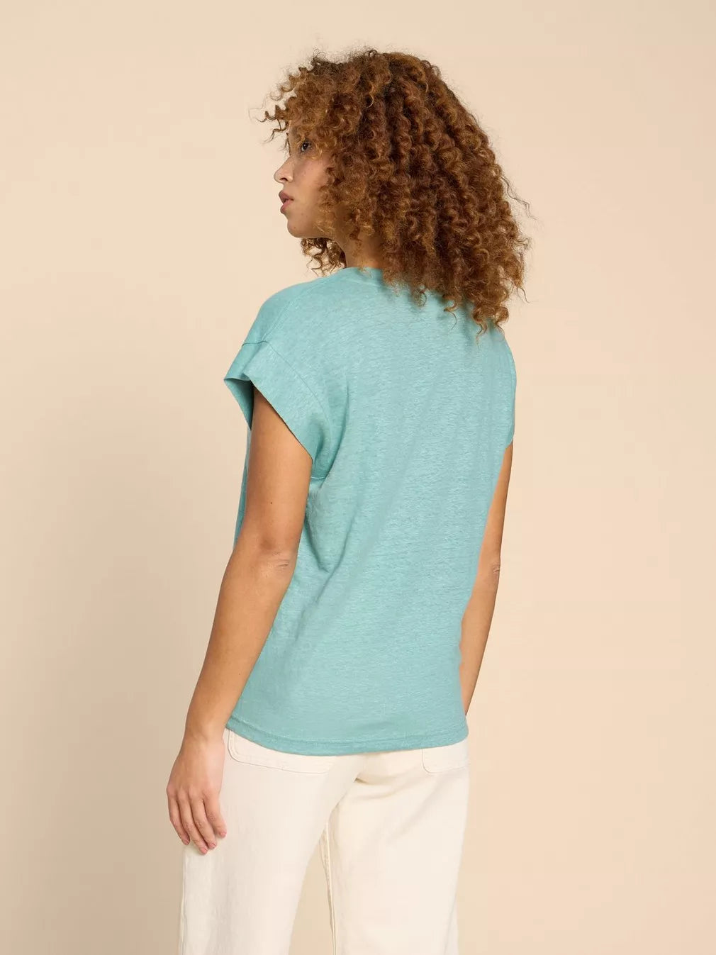 MID TEAL IVY LINEN V NECK TEE