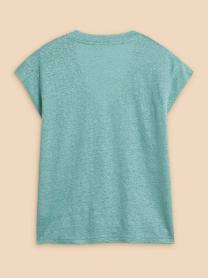 MID TEAL IVY LINEN V NECK TEE