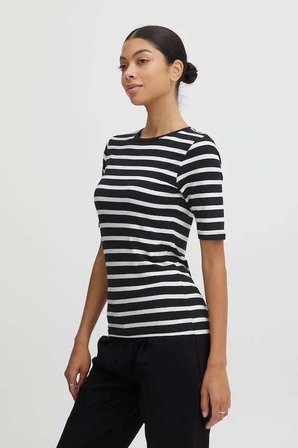 BLACK PAMILA STRIPE T-SHIRT