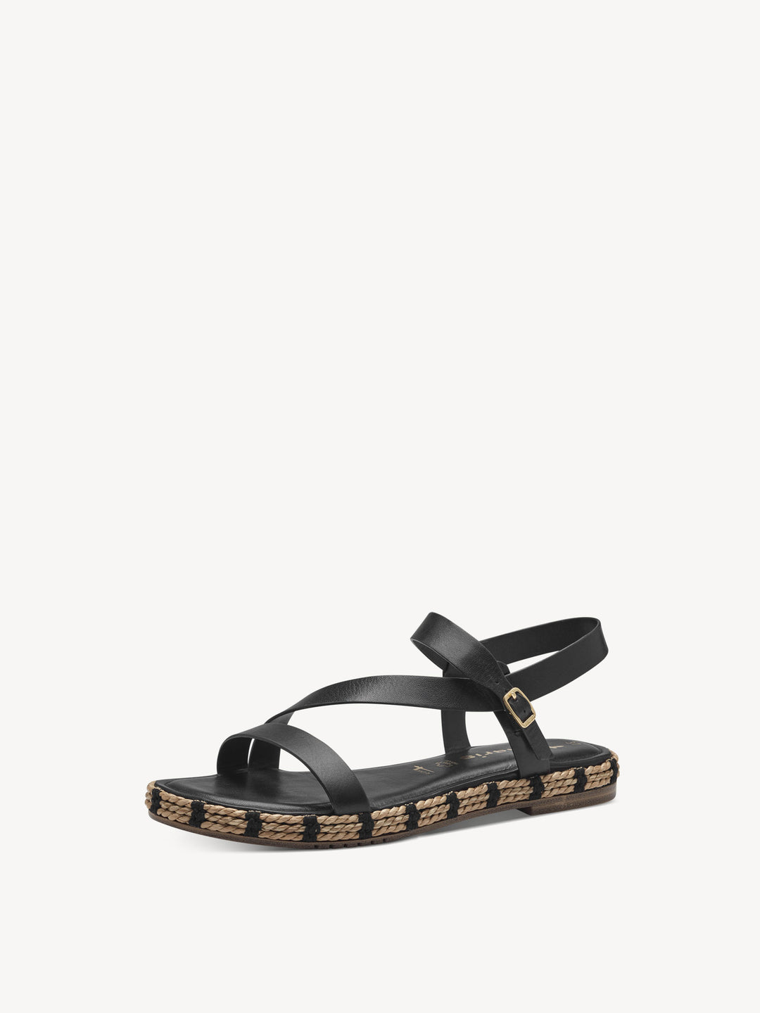 BLACK LEATHER WOVEN SOLE SANDAL