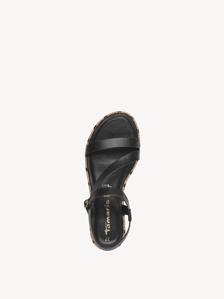 BLACK LEATHER WOVEN SOLE SANDAL