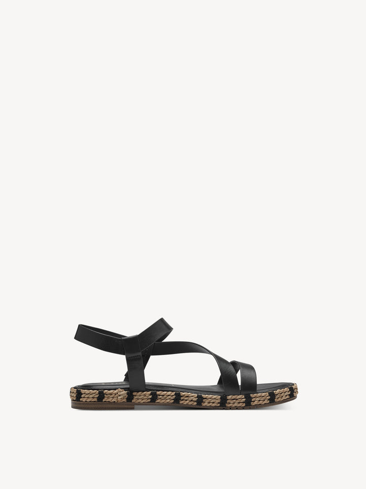 BLACK LEATHER WOVEN SOLE SANDAL