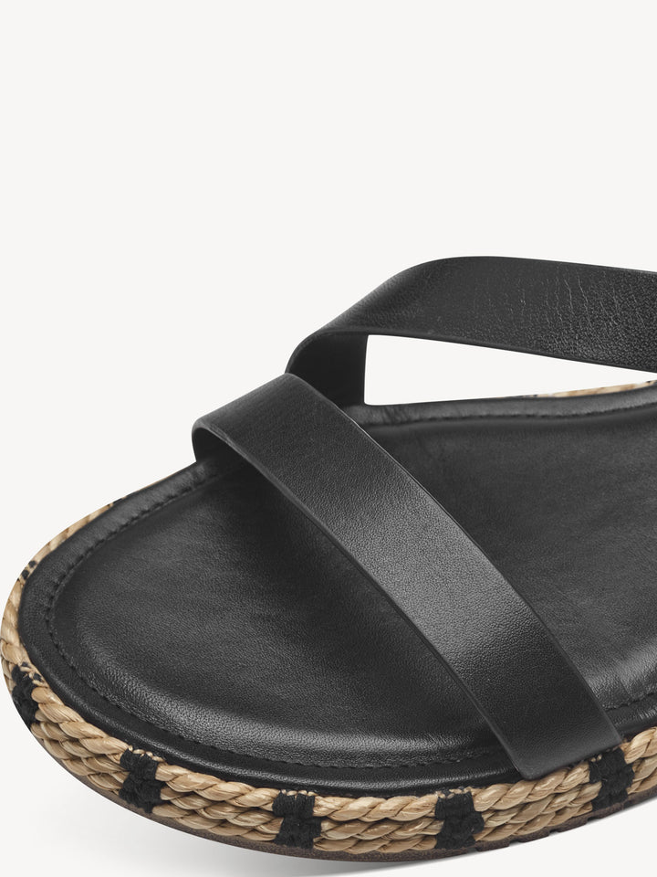 BLACK LEATHER WOVEN SOLE SANDAL