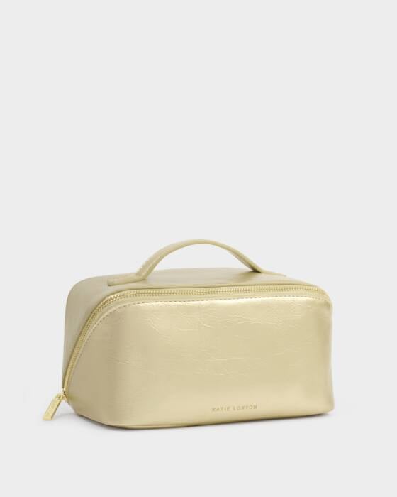 PATENT CRACKLE GOLD MEDIUM FOLD OUT MAKEUP & WASH BAG
