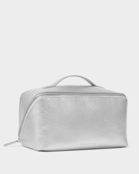 LARGE PATENT CRACKLE SILVER MAKEUP & WASH BAG